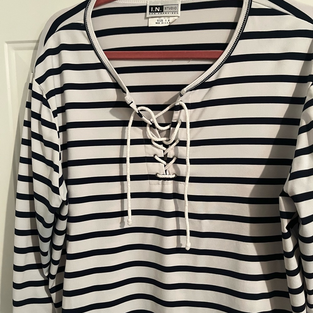 Plus Size I N Studio Blouse Size 1X Nautical Look